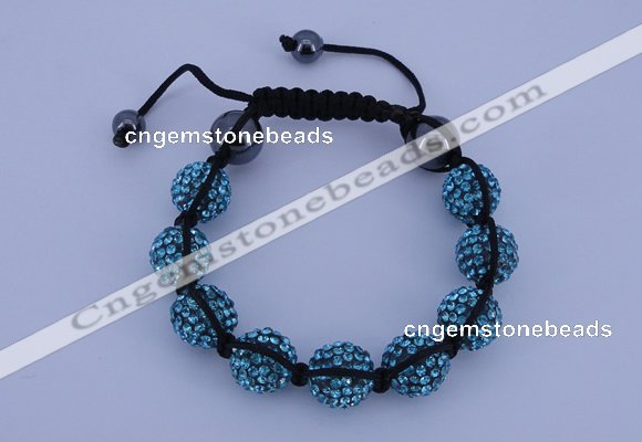 CFB565 12mm round rhinestone with hematite beads adjustable bracelet