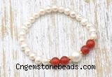 CFB608 6-7mm potato white freshwater pearl & red agate stretchy bracelet