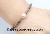 CFB831 4mm faceted round rhodonite & potato white freshwater pearl bracelet