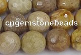 CFC232 15.5 inches 12mm faceted round fossil coral beads