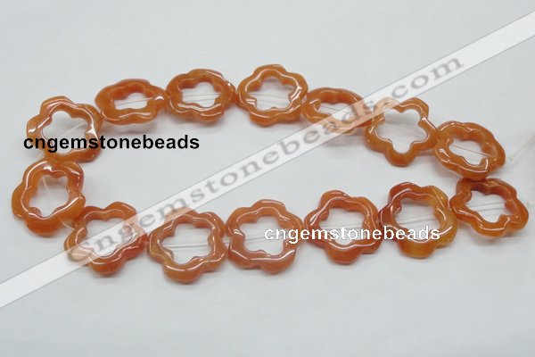 CFG35 15.5 inches 30mm carved flower red aventurine jade beads