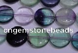 CFL1061 15 inches 10mm flat round natural fluorite gemstone beads