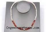 CFN114 potato white freshwater pearl & fire agate necklace, 16 - 24 inches