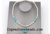 CFN157 baroque white freshwater pearl & turquoise necklace with pendant