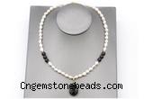 CFN160 baroque white freshwater pearl & smoky quartz necklace with pendant
