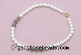 CFN343 9 - 10mm rice white freshwater pearl & grey agate necklace wholesale