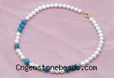 CFN506 Potato white freshwater pearl & apatite necklace, 16 - 24 inches