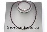 CFN614 4mm faceted round garnet & potato white freshwater pearl jewelry set