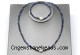 CFN644 4mm faceted round dumortierite & potato white freshwater pearl jewelry set