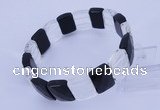 CGB260 7.5 inches 11*15mm faceted rectangle black agate & crystal bracelet
