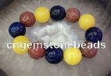 CGB3005 7.5 inches 20mm carved round mixed agate bracelet wholesale