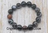 CGB5339 10mm, 12mm round black banded agate beads stretchy bracelets