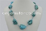 CGN01 20 inches blue turquoise nugget beads & braided rope necklaces
