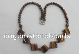 CGN10 18.5 inches round & diamond tiger eye gemstone beads necklaces