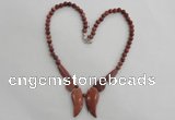 CGN14 18.5 inches round & leaf goldstone beads necklaces