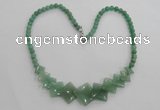 CGN18 18.5 inches round & diamond green aventurine beads necklaces