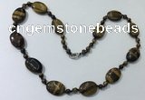 CGN205 22 inches 6mm round & 18*25mm oval yellow tiger eye necklaces