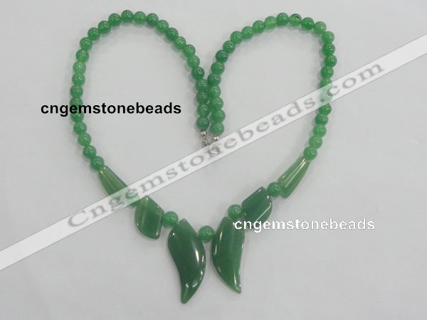 CGN23 18.5 inches round & leaf green jade gemstone beads necklaces