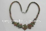 CGN24 18.5 inches round & diamond unakite gemstone beads necklaces