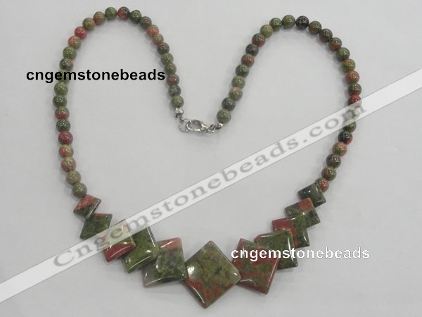 CGN24 18.5 inches round & diamond unakite gemstone beads necklaces