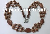 CGN292 24.5 inches chinese crystal & goldstone beaded necklaces