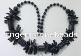 CGN305 27.5 inches chinese crystal & blue goldstone beaded necklaces