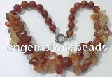 CGN372 19.5 inches round & chips red agate beaded necklaces