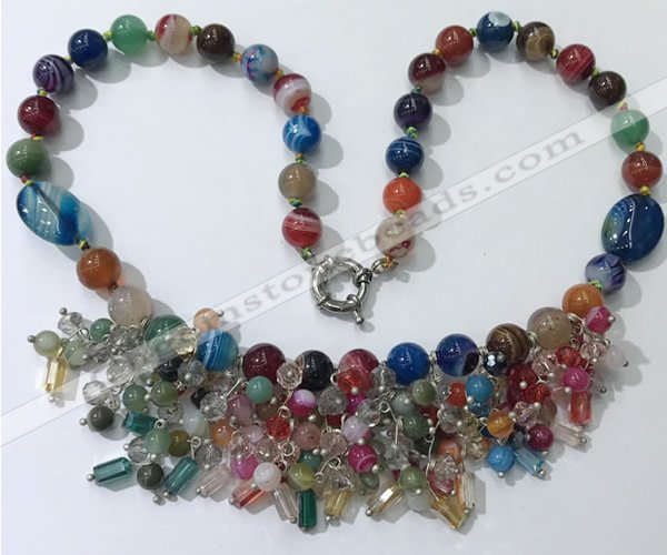 CGN488 21.5 inches chinese crystal & striped agate beaded necklaces