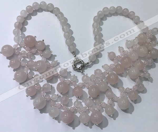 CGN555 19.5 inches stylish 4mm - 12mm rose quartz beaded necklaces
