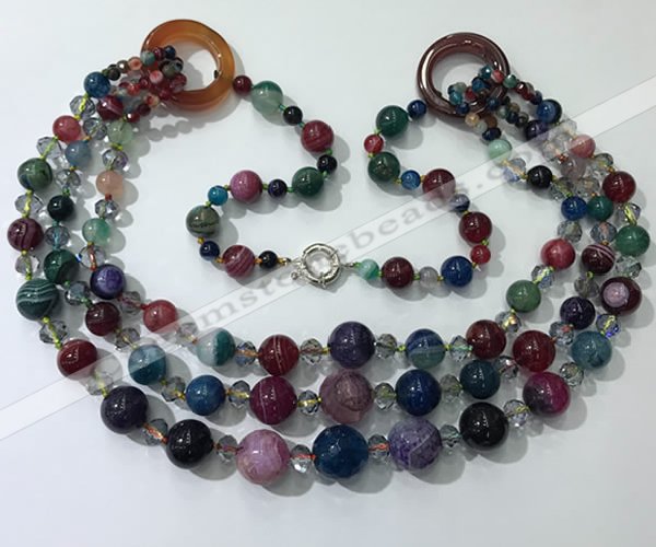 CGN632 24 inches chinese crystal & striped agate beaded necklaces