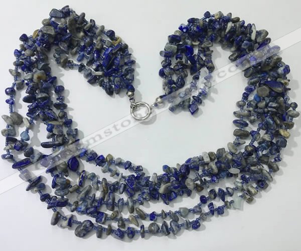 CGN728 19.5 inches stylish 6 rows lapis lazuli chips necklaces