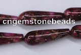 CGO78 15.5 inches 8*20mm teardrop gold red color stone beads