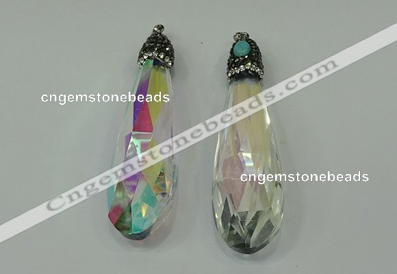 CGP230 20*80mm faceted teardrop crystal glass pendants wholesale