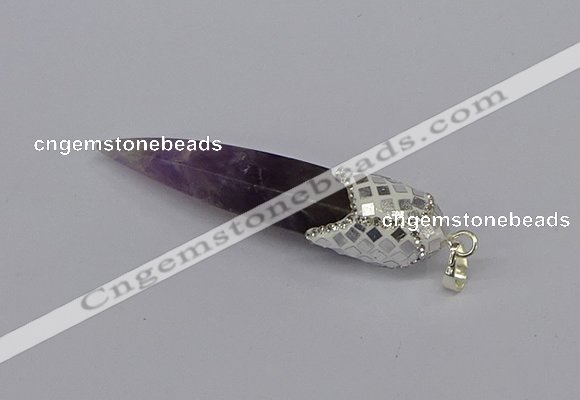 CGP3365 15*50mm - 16*65mm sticks amethyst gemstone pendants