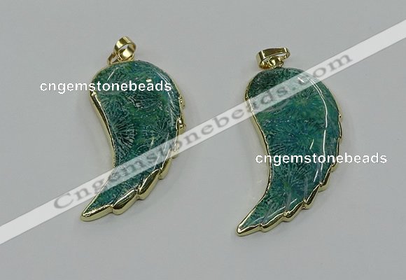 CGP3496 22*45mm - 25*50mm wing-shaped fossil coral pendants