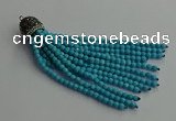 CGP684 4mm faceted round handmade turquoise beaded tassel pendants