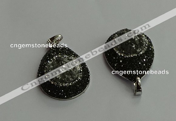 CGP708 25*35mm teardrop plated druzy agate pendants wholesale