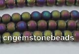 CHE725 15.5 inches 4mm round matte plated hematite beads wholesale