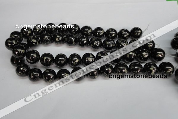 CJB156 15.5 inches 18mm round natural jet & pyrite gemstone beads