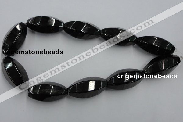 CJB40 16 inches 20*40mm faceted rice natural jet gemstone beads