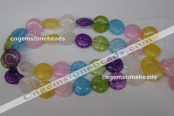 CKQ176 15.5 inches 25mm flat round dyed crackle quartz beads