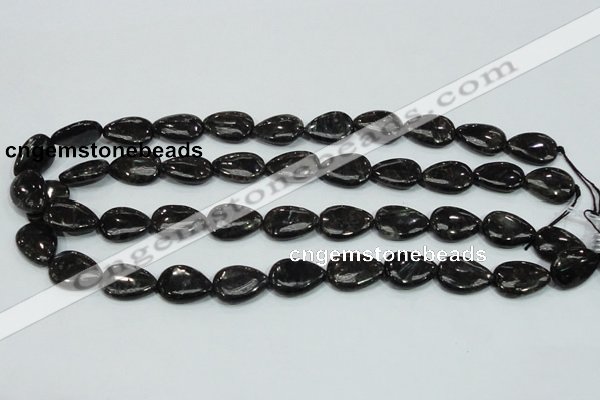 CLB316 15.5 inches 13*18mm flat teardrop black labradorite beads