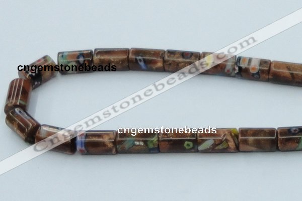 CLG552 16 inches 10*15mm faceted cylinder goldstone & lampwork beads