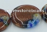 CLG555 16 inches 20mm flat round goldstone & lampwork glass beads
