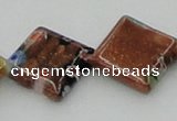 CLG560 16 inches 15*15mm diamond goldstone & lampwork glass beads