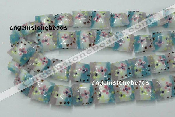 CLG809 15.5 inches 20*20mm square lampwork glass beads wholesale