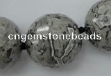 CLS09 15.5 inches 30mm faceted round large grey picture jasper beads