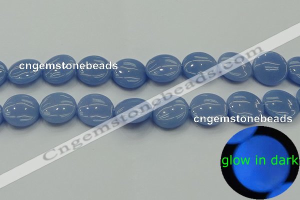 CLU135 15.5 inches 18mm flat round blue luminous stone beads