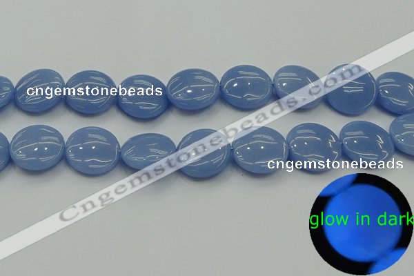 CLU136 15.5 inches 20mm flat round blue luminous stone beads