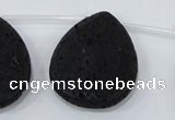 CLV518 Top drilled 30*40mm flat teardrop black lava beads wholesale